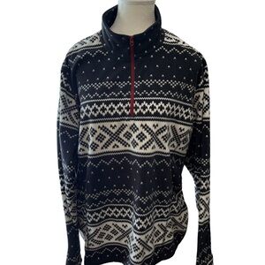 Eddie Bauer Black and White Fair Isle Half-Zip Pullover with Red Zip